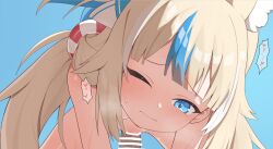 1boy 1girl animal_ear_fluff animal_ears bar_censor blonde_hair blue_eyes blue_hair cat_ears censored closed_mouth commentary completely_nude extra_ears hetero highres indie_virtual_youtuber loli long_hair looking_at_viewer multicolored_hair nude one_eye_closed onion_(tamanegi) penis pov pov_crotch sameko_saba sex streaked_hair vaginal virtual_youtuber