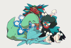 ^_^ alternate_color animal_focus artist_name closed_eyes creatures_(company) decidueye flower full_body game_freak gen_1_pokemon gen_2_pokemon gen_3_pokemon gen_7_pokemon genzou_(me_genzo) grey_background happy jpeg_artifacts lying meganium mouth_hold nintendo no_humans on_stomach open_mouth outline pokemon pokemon_(creature) red_flower sceptile shiny_pokemon simple_background sitting sleeping smile starmie twitter_username watermark white_outline yellow_eyes