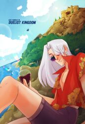 Rule 34 | 1boy, alcohol, alternate costume, cup, drawfee, drinking glass, hair over one eye, hawaiian shirt, highres, holding, karina farek, long hair, male focus, outdoors, pegasus j crawford, shirt, shorts, smile, sunglasses, wine, wine glass, yu-gi-oh!, yu-gi-oh! duel monsters