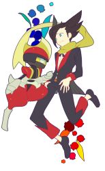 Rule 34 | 10s, bisharp, black hair, elite four, gen 5 pokemon, grimsley (pokemon), nintendo, pokemon, pokemon (creature), pokemon bw, scarf, simple background, ucchii