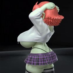 1girl 3d animated animated_gif armpits arms_behind_head arms_up ass black_background blush breasts butt_crack colored_skin curvy generalbuta green_eyes green_skin huge_ass huge_breasts large_areolae large_nipples miniskirt nipple_piercing nipples nude piercing pointy_ears puffy_nipples red_hair skirt solo standing thick_eyebrows thick_thighs thighhighs thighs wide_hips