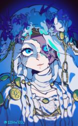 1280x720 1girl blue_eyes cracked_skin elden_ring elden_ring_nightreign head_wreath highres lips long_hair portrait revenant_(elden_ring) sans_(undertale)