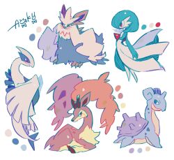 Rule 34 | auko, blue eyes, blue skin, colored skin, dress, gardevoir, gen 1 pokemon, gen 2 pokemon, gen 3 pokemon, gen 5 pokemon, green hair, green skin, lapras, legendary pokemon, lugia, multicolored fur, multicolored skin, nintendo, pokemon, pokemon (creature), red eyes, sawsbuck, sawsbuck (autumn), simple background, stoutland, two-tone skin, white background, white dress, white skin