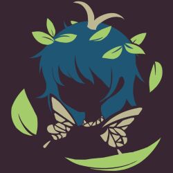 Rule 34 | 1girl, antennae, black background, blending, blue hair, eternity larva, faceless, flat color, leaf, leaf on head, limited palette, maskin mei, minimalism, no lineart, portrait, short hair, silhouette, solo, touhou