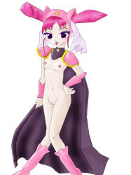 1girl cape dotto_koni_chan loli moro_(koni-chan) nipples pussy simple_background solo white_background