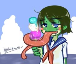 1girl food frog frog_girl ice_cream konzu_mei long_tongue tagme tongue tongue_out