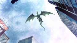 Rule 34 | building, day, dragon, from below, game cg, highres, huke, no humans, non-web source, official art, outdoors, skyscraper, steins;gate, steins;gate: my darling&#039;s embrace, western dragon