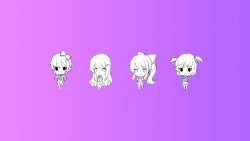 4girls :&lt; arm_behind_back averting_eyes blazer blush bow chibi chibi_only closed_mouth commentary concept_art contrapposto crossed_arms doki_doki_literature_club doki_doki_literature_club_plus doki_doki_literature_club_school_uniform dot_mouth dot_nose double-parted_bangs english_commentary eyebrows_hidden_by_hair floating_hair full_body game_cg gradient_background greyscale_with_colored_background hair_between_eyes hair_bow hair_ornament hair_ribbon hairclip half-closed_eyes hand_on_own_chest hands_on_own_hips high_ponytail highres jacket kneehighs large_bow legs_together lineup long_eyelashes long_hair long_sidelocks long_sleeves looking_at_viewer miniskirt monika_(doki_doki_literature_club) multiple_girls natsuki_(doki_doki_literature_club) non-web_source official_art open_clothes open_jacket outstretched_arms parted_bangs pink_background pleated_skirt ponytail pout production_art purple_background raised_eyebrows ribbon satchely sayori_(doki_doki_literature_club) school_uniform short_hair shy sidelocks sketch skirt smile socks spread_arms standing standing_on_one_leg sweater_vest tareme thick_eyelashes tsurime two_side_up unfinished v-shaped_eyebrows very_long_hair wavy_hair x_hair_ornament yuri_(doki_doki_literature_club)