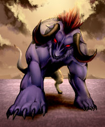 bad_id bad_pixiv_id behemoth claws final_fantasy foreshortening highres horns monster no_humans red_eyes sky solo standing tail wewi_(1_2)