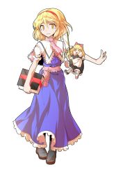 1girl alice_margatroid alphes_(style) bare_arms black_boots blonde_hair blue_dress book boots capelet commentary_request dairi doll dress frilled_dress frilled_sleeves frills full_body hair_between_eyes hairband highres holding holding_book jewelry large_variant_set parody puffy_short_sleeves puffy_sleeves red_hairband ring shanghai_doll short_hair short_sleeves solo standing style_parody tachi-e thumb_ring touhou transparent_background variant_set white_capelet