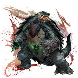 amputee angry blood bone breath_weapon breathing_fire chameleonrock claws colored_blood daiei_film embers energy fire gamera gamera_(series) gamera_3:_revenge_of_iris glowing glowing_eyes green_blood green_eyes injury kaiju no_humans open_mouth plasma roaring simple_background tail turtle turtle_shell tusks white_background wounds