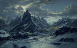 absurdres cloud cloudy_sky commentary day english_commentary highres landscape mountain no_humans original outdoors philipp_urlich scenery signature sky snow