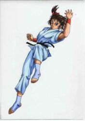 Rule 34 | 1girl, adk, artist request, brown eyes, brown hair, female focus, izumo ryoko, judogi, martial arts belt, matching hair/eyes, snk, solo, world heroes, wristband