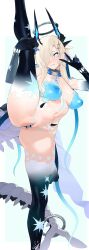 1girl absurdres bar_censor blue_background blue_eyes blue_horns blue_nails blue_scales body_markings borrowed_character breasts censored choker commentary_request dot_nose dragon_girl dragon_horns dragon_tail dwayne_hakkai_2 feet_out_of_frame fingernails furrowed_brow hair_over_one_eye halo hand_on_own_leg hands_up highres horns inverted_nipples leg_up light_frown long_fingernails looking_at_viewer medium_breasts medium_hair mole mole_on_pussy navel nipples nude one_eye_covered original pussy scales simple_background solo split standing standing_on_one_leg standing_split tail two-tone_background v virtual_youtuber white_background