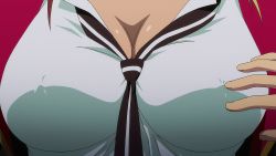 2girls animated animated_gif arms_(studio) breasts breasts_squeezed_together cleavage grabbing_another&#039;s_breast groping highres huge_breasts kaneko_hiraku multiple_girls sakura_meifon school_uniform shikishima_mirei valkyrie_drive valkyrie_drive_-mermaid-