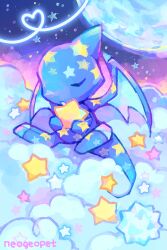 1other artist_name blue_skin candy chibikemo closed_eyes cloud color_contrast colored_skin commentary cool_colored creature creature_focus dragon dragon_tail dragon_wings english_commentary food full_moon furry heart highres hue_shifting konpeitou moon neogeopet neopet_(creature) neopets other_focus shoyru sitting solo star_(symbol) starry_neopet tail wings