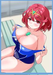 absurdres alternate_costume breasts highres large_breasts otama_(otama_ladle23) pyra_(xenoblade) red_eyes red_hair solo swimsuit xenoblade_chronicles_(series) xenoblade_chronicles_2