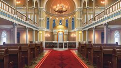 arch candelabra candlestand chandelier hanging_light highres indoors no_humans non-web_source official_art our_life:_beginnings_and_always pew railing red_carpet scenery synagogue tile_floor tiles window