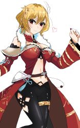 Rule 34 | 1girl, absurdres, alternate costume, blonde hair, breasts, brown dress, brown nails, citrinne (fire emblem), cleavage, clothing cutout, dress, earrings, fire emblem, fire emblem engage, gold trim, hair ornament, highres, jewelry, large breasts, leg cutout, midriff, mismatched earrings, mu tu bu, nail polish, navel, nintendo, red eyes, stomach, wing hair ornament