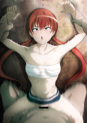 1boy 1girl absurdres bandaged_chest bar_censor blue_skirt breasts censored citydog_oneone clothed_female_nude_male collarbone commentary_request defeat dirty grabbing_another&#039;s_arm hetero highres long_hair looking_at_viewer male_pubic_hair motion_blur motion_lines musujime_awaki navel nude open_mouth pinned pov pov_crotch pov_hands pubic_hair purple_eyes pussy rape red_hair restrained sex skirt small_breasts solo_focus toaru_majutsu_no_index twintails vaginal variant_set