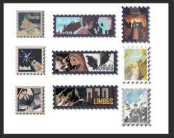 1girl 2boys brown_cloak calf_(animal) cloak dongbaek_(project_moon) dongrang_(project_moon) e.g.o_(project_moon) farmwatch_(e.g.o) fireworks hanbok holding holding_fireworks holding_mirror korean_clothes limbus_company mirror multiple_boys postage_stamp project_moon shirt short_hair simple_background sixgod sparkler spicebush_(e.g.o) syringe the_tearful_thing_(project_moon) umbrella white_hair white_shirt yi_sang_(project_moon)