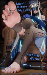 1girl absurdres barefoot blenderanon blush english_text feet foot_focus genshin_impact highres jewelry mini_person mirror_maiden_(genshin_impact) sitting soles solo stirrup_footwear stirrup_legwear tagme toe_ring toeless_legwear