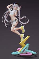 1girl 3d black_choker blender_(medium) choker ckb hat mignon navel pink_eyes shorts stomach tank_top thigh_strap twintails