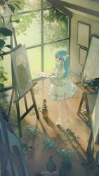 Rule 34 | 1girl, absurdres, bang dream!, bang dream! it&#039;s mygo!!!!!, blue hair, bow, canvas (object), commentary request, cyrilcyclone, flower, hair bow, highres, holding, holding paint palette, long hair, misumi uika, paint palette, paintbrush, red flower, red rose, rose, sidelocks, solo, standing, togawa sakiko, white bow, yellow eyes