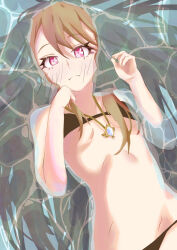 1girl bad_id bad_pixiv_id bikini blonde_hair chaos_marie_(grimms_notes) closed_mouth grimms_notes long_hair looking_at_viewer lying on_water pink_eyes red_bikini sikasendesu solo swimsuit water