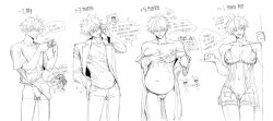 Rule 34 | 1cuntboy, big belly, blush, breast expansion, breast growth, breasts, condom, condom wrapper, couple, crossdressing, cuntboy, cuntboy with male, english text, getou suguru, gojou satoru, highres, jujutsu kaisen, lingerie, male lactation, male pregnancy, monochrome, pregnancy progression, pregnant, pregnant cuntboy, pussy, short hair, solo focus, underwear, xyu909661, yaoi