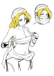 blonde_hair breasts face_mask female mask monochrome navel nintendo sarashi sheik the_legend_of_zelda the_legend_of_zelda:_ocarina_of_time