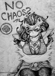 1girl ? animification avengers_(series) breasts chronozbergh highres jacket long_hair looking_at_viewer marvel marvel_rivals medium_breasts meme monochrome scarlet_witch silk simple_background solo sp//dr spider_web wanda_maximoff