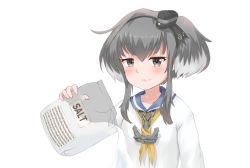 10s 1girl :3 anchor anchor_symbol artist_name bag black_hair brown_eyes chain character_name disco_brando female_focus gradient_hair hairband hat headgear highres holding holding_bag kantai_collection long_sleeves multicolored_hair neckerchief sailor_collar salt school_uniform serafuku short_hair short_hair_with_long_locks simple_background solo tokitsukaze_(kancolle) white_background