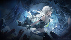 absurdres black_gloves black_socks closed_eyes girls&#039;_frontline girls&#039;_frontline_2:_exilium gloves green_eyes highres light_smile long_hair multiple_girls official_art official_wallpaper socks ump40_(girls&#039;_frontline) ump45_(girls&#039;_frontline)