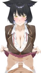 1boy 1girl absurdres animal_ear_fluff animal_ears bar_censor black_hair blake_belladonna blazer blush breasts brown_jacket buttons byeon_dha cat_ears cat_girl censored choppy_bangs cleavage cleft_of_venus clitoris closed_mouth clothed_female_nude_male clothed_sex clothes_lift collarbone collared_shirt commission covered_erect_nipples erection feet_out_of_frame fingernails from_above gold_trim groin hetero highres jacket kneehighs lapels large_breasts legs_apart lifting_own_clothes long_fingernails looking_at_viewer navel neck_ribbon notched_lapels nude partially_unbuttoned penis perspective pleated_skirt pov pov_crotch purple_skirt pussy pussy_juice raised_eyebrows red_ribbon ribbon rwby school_uniform see-through_clothes see-through_shirt sex shirt short_hair simple_background skirt skirt_hold skirt_lift smile socks solo_focus standing standing_missionary standing_sex unbuttoned unbuttoned_shirt undone_neck_ribbon vaginal veins veiny_penis vgen_commission wet wet_clothes wet_shirt white_background white_shirt white_socks wing_collar yellow_eyes