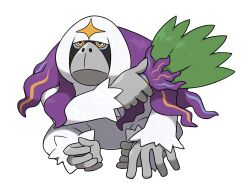 ape artist_request closed_mouth colored_sclera full_body gen_7_pokemon hand_fan highres holding holding_fan nintendo nostrils official_art oranguru pokemon pokemon_(creature) pokemon_focus pokemon_sm sitting solo third-party_source transparent_background white_eyes yellow_sclera