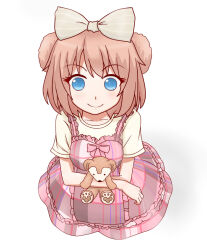 1girl animal_ears animification bow character_doll closed_mouth doll dress duffy_and_friends duffy_the_disney_bear humanization kaneachori long_hair looking_at_viewer personification shelliemay shirt smile solo
