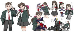 Rule 34 | ai (digimon), beelzebumon, brother and sister, digimon, digimon (creature), gloves, highres, impmon, makoto (digimon), ribbon, school uniform, siblings, smile, tail