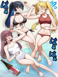 Rule 34 | alcohol, beach, bikini, black bikini, black nails, bocchi the rock!, feet, hair down, highres, hiroi kikuri, ijichi seika, one-piece swimsuit, pa-san, ponytail, ryuhirohumi, sake, swimsuit, tattoo, twintails
