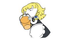 1girl animated animated_gif apron blonde_hair blue_eyes braid chibi cup drink drinking drinking_glass drinking_straw female_focus from_below holding holding_cup holding_drinking_glass juice kirisame_marisa looking_down manamanami no_headwear orange_juice puffy_short_sleeves puffy_sleeves short_sleeves side_braid single_braid solo standing touhou upper_body waist_apron
