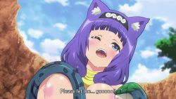 1girl animal_ear_fluff animal_ears animated anime_screenshot bestiality between_breasts bike_shorts black_hairband black_shorts blush bra bra_lift breast_sucking breasts dog_ears dog_girl forced futoku_no_guild hairband highres hitamu_kyan large_breasts medium_hair nipples one_eye_closed open_clothes open_mouth open_shirt purple_eyes purple_hair restrained shirt short_shorts shorts snake sound sports_bra subtitled tagme tearing_up underwear video white_shirt yellow_bra