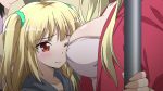 10s age_difference animated anime_screenshot blonde_hair blue_eyes blush boku_wa_tomodachi_ga_sukunai breast_press breast_smother breasts face_to_breasts hair_ornament hasegawa_kobato height_difference heterochromia highres kashiwazaki_sena large_breasts loli long_hair multiple_girls onee-loli red_eyes smother sound subtitled translated video yuri