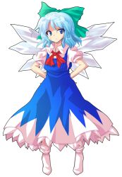 Rule 34 | 1girl, alphes (style), aqua hair, blue dress, blue eyes, bobby socks, bow, cirno, closed mouth, collared shirt, commentary request, dairi, dress, full body, green bow, hair between eyes, hair bow, hands on own hips, ice, ice wings, large variant set, looking at viewer, neckerchief, parody, puffy short sleeves, puffy sleeves, red neckerchief, shirt, short hair, short sleeves, sleeveless, sleeveless dress, socks, solo, style parody, sweatdrop, tachi-e, touhou, transparent background, variant set, white shirt, white socks, wings