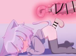 1boy 1girl all_fours animal_ears animated animated_gif balloon_womb bar_censor black_thighhighs blinking blush bottomless cat_ears cat_girl cat_tail censored cervical_penetration cervix cross-section cum cum_in_pussy cum_inflation deep_penetration disembodied_penis ejaculation fang from_side hetero inflation internal_cumshot loli open_mouth original penis purple_eyes purple_hair sex short_hair solo_focus tail tearing_up testicles thighhighs toumei_tou uterus vaginal