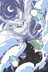 Rule 34 | alternate color, animal focus, bug, crescent moon, debudebumetabo, forest, frosmoth, full body, gen 8 pokemon, highres, insect, moon, moth, nature, night, night sky, nintendo, no humans, pokemon, pokemon (creature), pokemon focus, shiny pokemon, sky, snom, sparkle, tree
