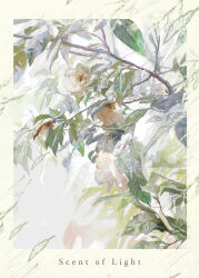 border branch english_text flower highres leaf no_humans original painterly plant sara_(srsrmrmr) sunlight white_flower