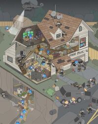 Rule 34 | 19vodnik, 6+girls, absurdres, aircraft, animal ears, bag, ballistic shield, blonde hair, blue dress, blue eyes, blue ribbon, body armor, bomb, bottle, box, bush, calendar (object), cardboard box, cat ears, cat tail, cirno, controller, cut-away, detached wings, dress, duffel bag, explosive, fbi, flashbang, flashlight, fumo (doll), garden gnome, gun, h&amp;k mp5, handgun, helicopter, highres, holding, holding remote control, house, ice, ice wings, industrial pipe, lawn, map, money, monitor, motor vehicle, multiple girls, multiple monitors, multiple persona, neco-arc, night, night sky, painting (object), pilk, pipe bomb, pizza box, plank, remote control, ribbon, rifle, safe (container), satellite dish, searchlight, server (computer), shed, shield, shotgun, sky, sniper rifle, speaker, submachine gun, suppressor, tail, television, tile roof, touhou, trash, trash bag, trash can, tsukihime, tunnel, van, washing machine, weapon, wings, wooden wall