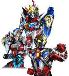 Rule 34 | acceptor, armor, clenched hands, denkou choujin gridman, glowing, glowing eyes, gridman (character), gridman (ssss), gridman universe, gridman universe (film), gridman universe fighter, hanejidyna86, highres, male focus, no humans, shoulder armor, simple background, ssss.gridman, tokusatsu, upper body, white background, yellow eyes
