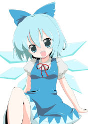 1girl bad_id bad_pixiv_id blue_eyes blue_hair cirno fang female_focus ica matching_hair/eyes open_mouth sitting smile solo embodiment_of_scarlet_devil touhou wings