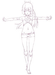 00s 1girl barefoot child closed_eyes female_focus flat_chest highres legs long_hair lowleg monochrome nyaou purple_theme shorts solo toeless_legwear umi_monogatari urin_(umi_monogatari)